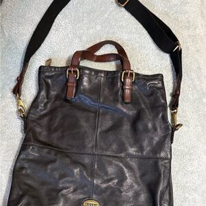 Fossil Black and Brown Leather Messenger Bag